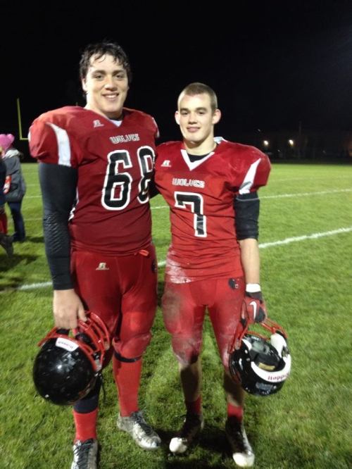 Seniors Nick Streubel (left) and Jake Tumblin in their final moments as Wolf teammates. (Shannon Tumblin photo)