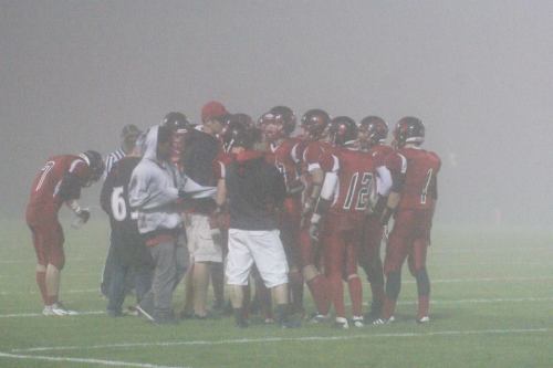 "As long as the fog is here, we'll put extra helmets on sticks and they'll think we have more players!" (Shelli Trumbull photo)