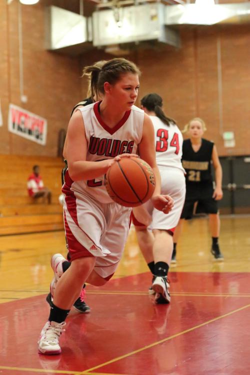 Madeline Strasburg prepares to break the press the old-fashioned way, by dazzling Meridian with a one-woman fast break.