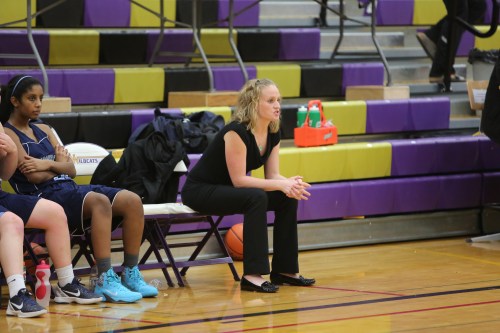 Jackie Bykonen (right), returned to Whidbey Friday as a member of the Meadowdale coaching staff. (John Fisken photo)