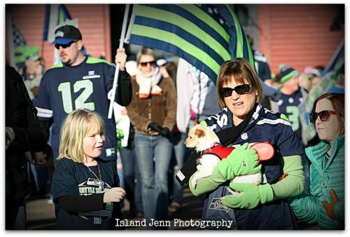 Is there a bigger Hawk fan than former Coupeville Liquor Store owner Pam Smith (right)? No. No, there is not.