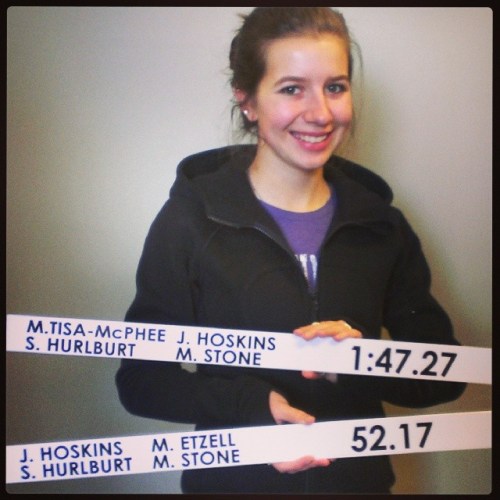 Sylvia Hurlburt poses with the new school track records she helped set last season.