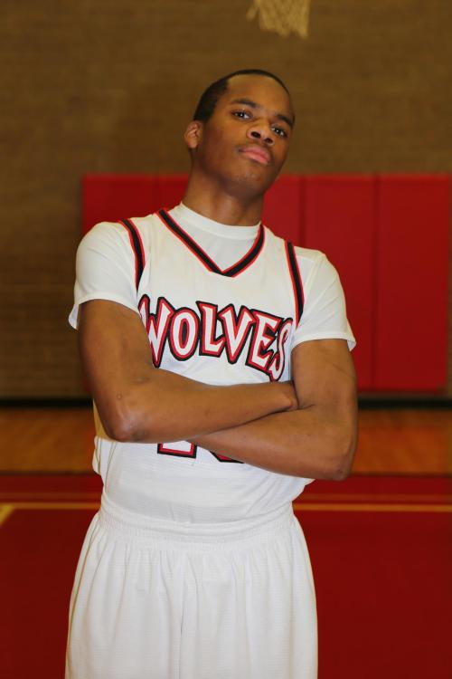 An extremely nice guy off the floor, Wolf senior Anthony Beregron is all business when he's rejecting shots on the court. (John Fisken photos)