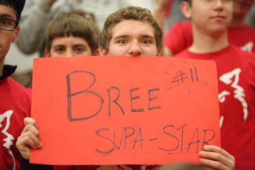 Freshman Gabe Wynn hails senior Breeanna Messner.