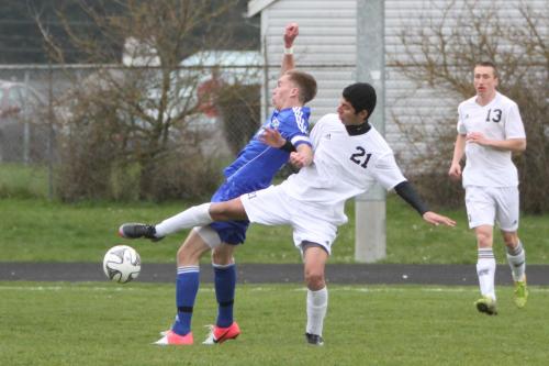 Abraham Leyva (21), seen here in Saturday's jamboree, scored twice in Coupeville's season-opening win Tuesday. (John Fisken photo)