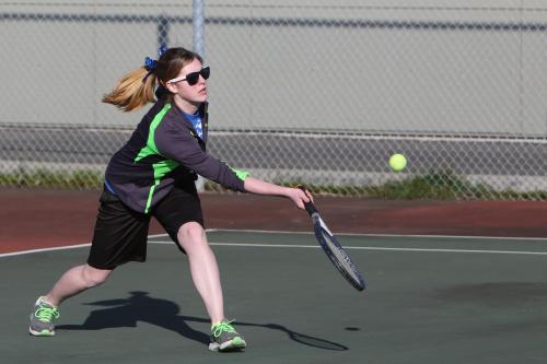 Jacki Ginnings, seen here last season, won her first varsity singles match Monday. (John Fisken photo)