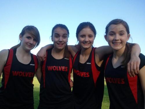 The young guns, fleet-footed freshmen (l to r) Lauren Grove, Mattea Miller, Carlie Rosenkrance and Valen Trujillo.