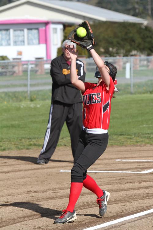 Emily Licence corrals a popup down the third base line.