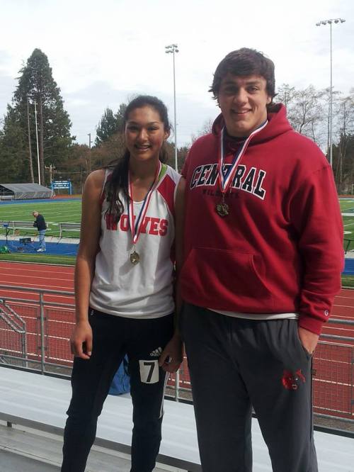 Makana Stone (left) and Nick Streubel pose with their medals Saturday. (Nanette Streubel photo)