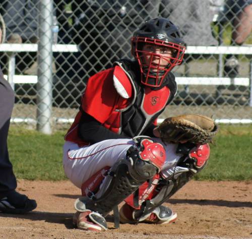 Starting behind the plate while Jake Tumblin is injured, sophomore Cole pYne caught Ben Etzell's no-hitter Monday. (Shelli Trumbull photo)