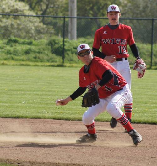 CJ Smith, seen here playing the infield in an earlier game, got the complete game win on the mound for the Wolves Friday. (Shelli Trumbull photos)