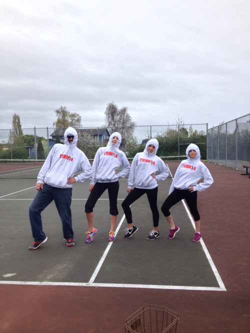 Left to right, CHS Tennis coach Ken Stange, Allie Hanigan, Sydney Aparicio and Micky LeVine.