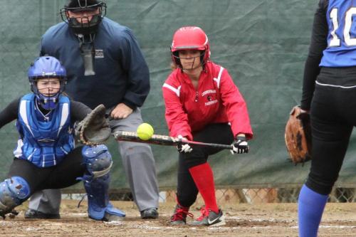 Emily Licence gets low to put the bat on the ball...
