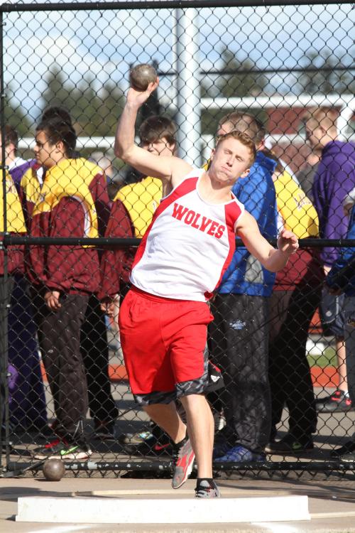 Dalton Martin unleashes the shot put. (John Fisken photos)