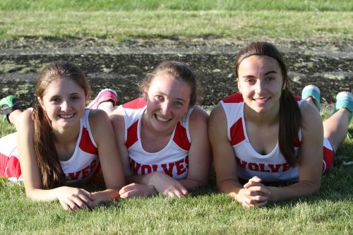 Stone's teammates (l to r) Carlie Rosenkrance, Erin Rosenkranz and Mattea Miller, camp out and root on the sophomore sensation.