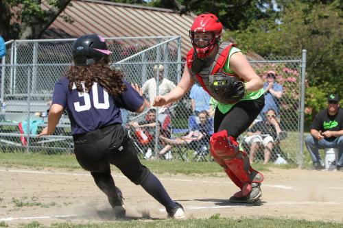 Whoops. Do not try to score on Central Whidbey catcher Sarah Wright. Ever!