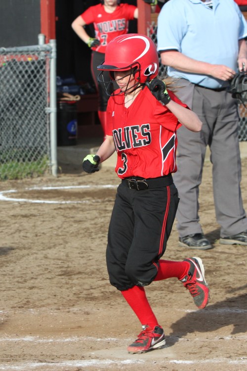 LeVine dances across home plate. (John Fisken photo)