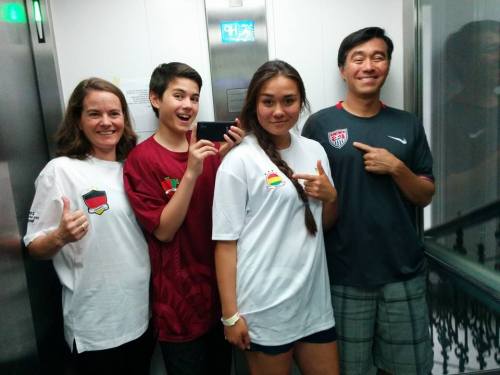 Former CHS girls' soccer coach Dan d'Almeida and family rock the World Cup unis. Left to right are Cathy, Dawson and Amanda.