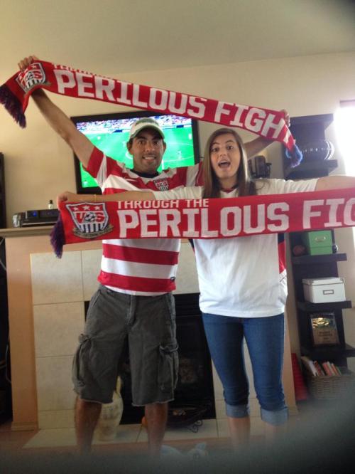 Whidbey Islanders GU18 select soccer coach Seaqn LeVine and daughter Micky, a star for CHS, get their cheer on. (Joline LeVine photo)