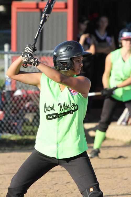 Emily Licence prepares to shatter the hopes and dreams of another pitcher. (John Fisken photos)
