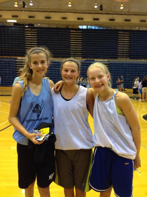 CMS hoops star Lindsey Roberts (center) poses with her new Ferndale friends. (Sherry Roberts photos)