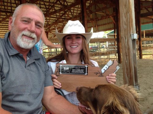 Madison Tisa McPhee and dad Jack Tisa celebrate her win at the O-Mok-See National Championships. (Liz McPhee photo)