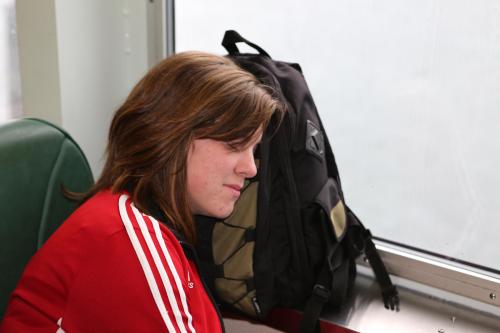 Jacki Ginnings catches a nap.