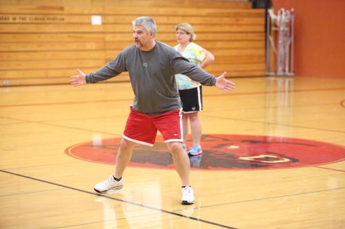 CHS hoops guru David King discussing dance moves. Or defensive stances. Yeah, probably danc emoves.