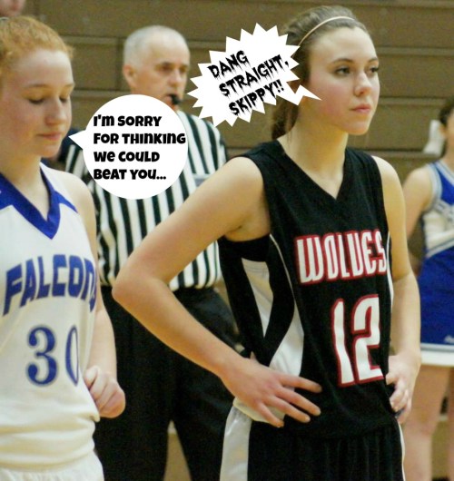 Wolf girls' hoops -- kickin' butt and takin' names. Get behind a winner and buy a mug! (John Fisken photo)