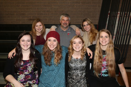 CHS coach David King and his six-pack of talented seniors. Back (l to r) Madeline Strasburg, Julia Myers. Front: Hailey Hammer, Julia Myers, Kacie Kiel, Monica Vidoni. (John Fisken photo)