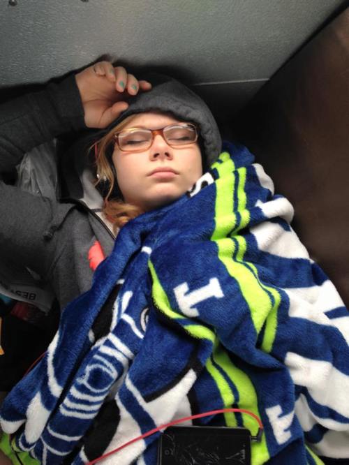 No one sleeps on the bus like Madeline Strasburg. (AK)