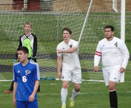 Wolf defenders Keegan Kortuem (18) and Oscar Liquidano (4), seen here during the jamboree, (Wendy McCormick photo)