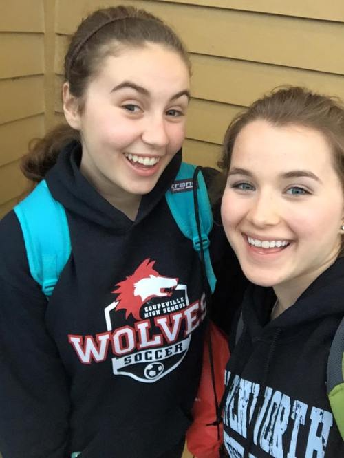 Bree Daigneault (left) and Valen Trujillo take a celebratory selfie.