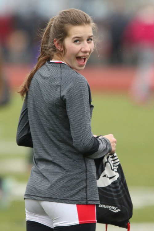 Guest photographer Sylvia Hurlburt, about to run really, really fast at a track meet. (John Fisken photo)