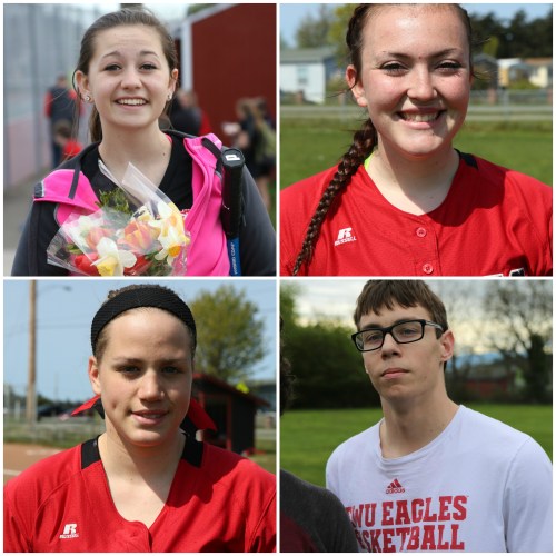 Four Wolves have played three sports for all three years Coupeville Sports has existed. Clockwise, from top left, McKenzie Bailey, Hailey Hammer, Jared Helmstadter and Monica Vidoni. (John Fisken photos)
