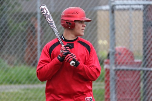 James Vidoni takes a moment to eye the defense before stepping to the plate.