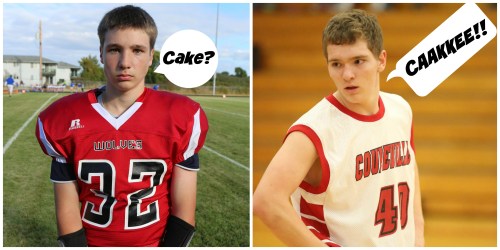 Birthday boys Jacob Martin (left) and Gabe Wynn contemplate the chances of gettin' some cake. (John Fisken photos)