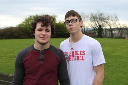 Track speedsters Lathom Kelley (left) and Jared Helmstadter gaze into a future full of visits to the medal stand.