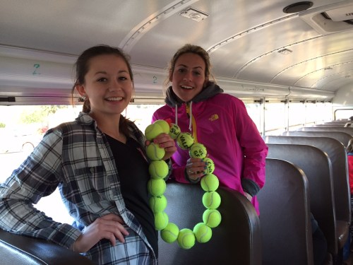 McKenzie Bailey (left) and Wynter Thorne, AKA ?, celebrate sharing Player of the Match honors. (Ken Stange photo)