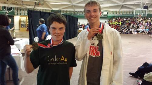 Nick Dion (left) and Connor McCormick celebrate nabbing the "Au." (Beth Dion photo)