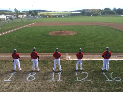 Wolf seniors (l to r) Kyle Bodamer, Aaron Trumbull, Aaron Curtin, Josh Bayne and Carson Risner. (Jimmy Myers photo)