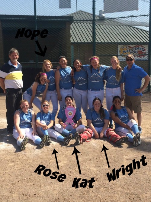 Wolves Hope Lodell, Lauren Rose, Katrina McGranahan and Sarah Wright celebrate with their Storm teammates.