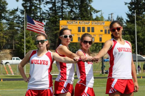 Wolves (l to r) lauren Grove, Marisa Etzell, Sylvia Hurlburt and Makana Stone are state-bound in both the 4 x 100 and 4 x 200.