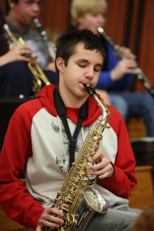 Jake Hoagland wails on the sax. (John Fisken photo)