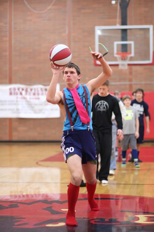 Myers only needs one hand to hit from half-court.