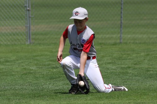See, told ya. Caleb Meyer drops down to snag an incoming ball.