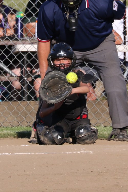 Central Whidbey's catcher perfectly frames a pitch. (John Fisken photos)