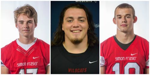 Former Wolf gridiron giants (l to r) Josh Bayne, Nick Streubel and Jake Tumblin.