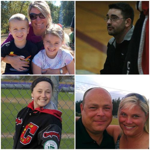 Hall o' Fame inductees (clockwise, from bottom left) McKayla Bailey, Emily (Vracin) Kosderka, Dustin Van Velkinburgh and Mitch Aparicio.