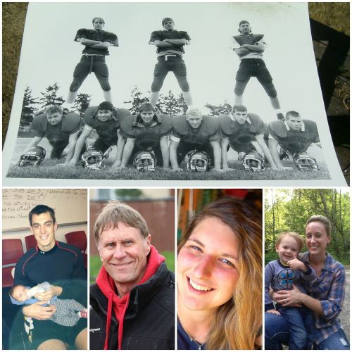 The blockers who drove the 1990 CHS football squad are joined by (bottom, l to r) Hunter Hammer, Randy King, Kyra Ilyankoff and Tina (Lyness) Joiner.